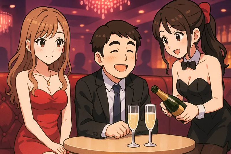 夜の会食でワインを囲む男女三人のイラスト