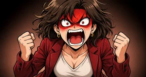 隣人トラブルへの怒りを表す赤面して叫ぶ女性イラスト