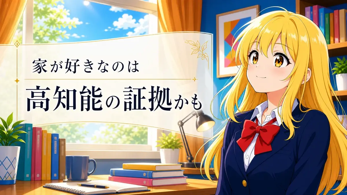 家が好きなのは高知能の証拠かもと伝える金髪少女の上品なアニメ調アイキャッチ画像