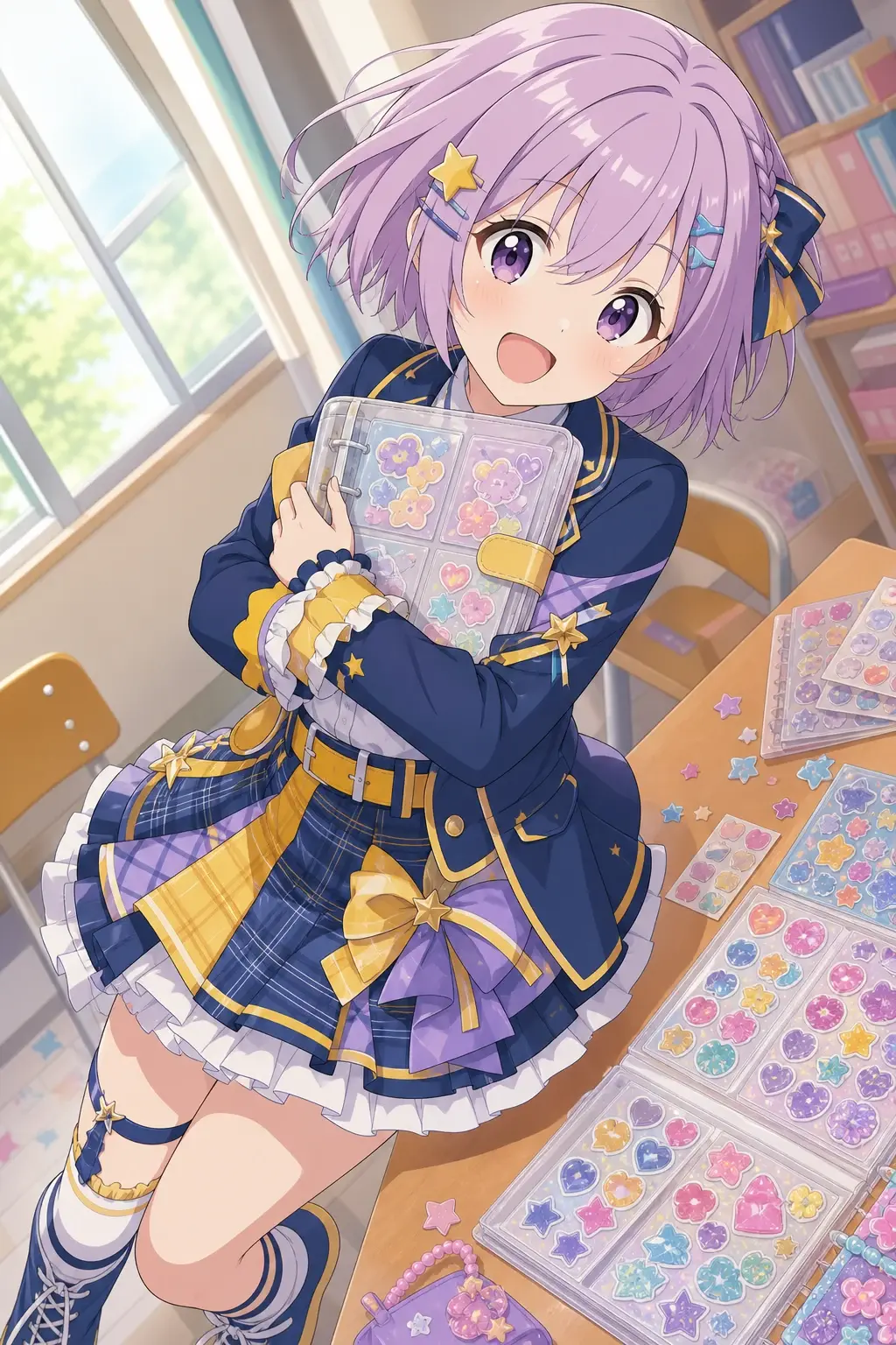 シール帳を抱えるアイドル風の女の子
