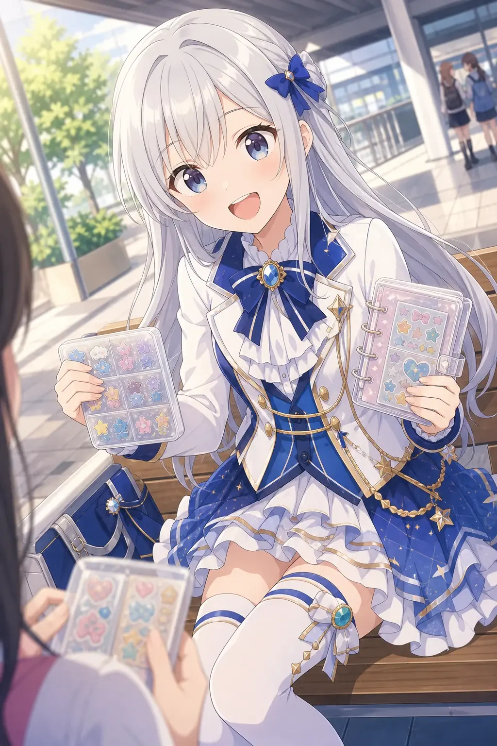 シールケースを持つアイドル風の女の子