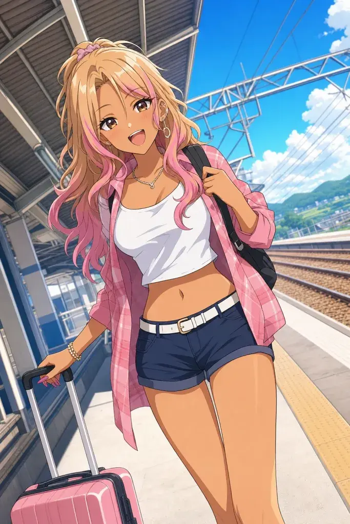 ソロ旅行を楽しむギャル風の女の子