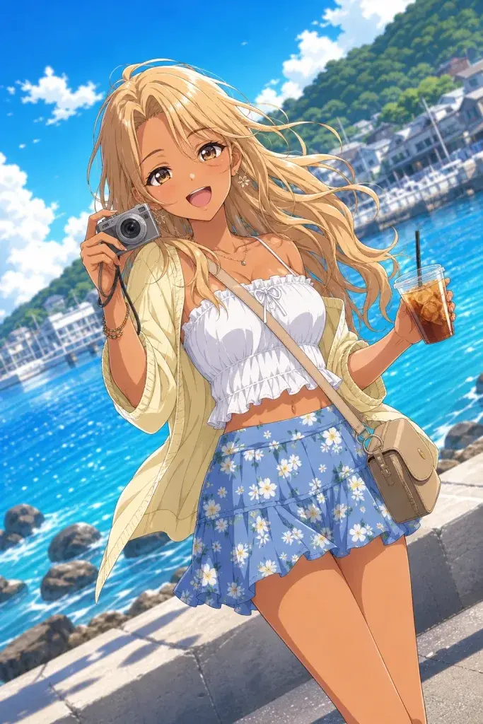 ソロ旅行を楽しむギャル風の女の子